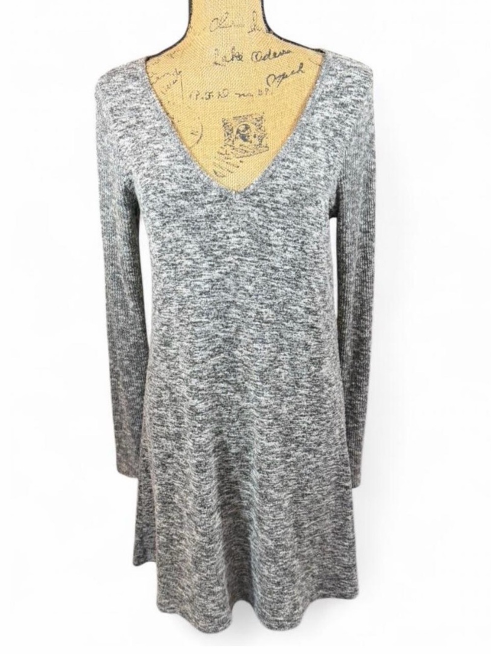 Express Gray Marled Knit Swing Dress Tunic Long Sleeve Size Medium